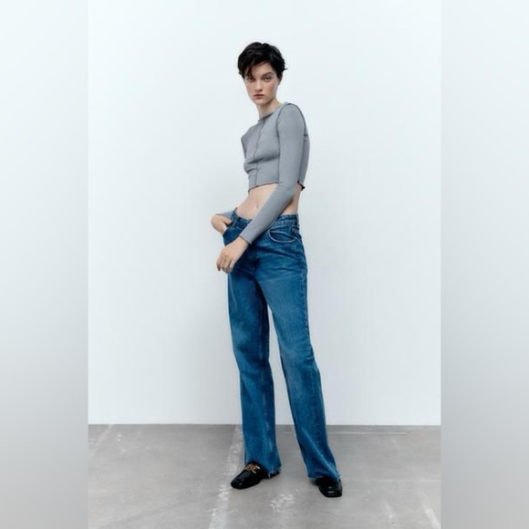 Zara Women's Light Blue/Grey Long Sleeve Cropped Top - Picture 3 of 5